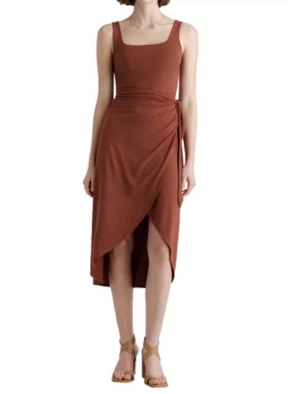 Quince Brown Wrap High-Low Midi Dress